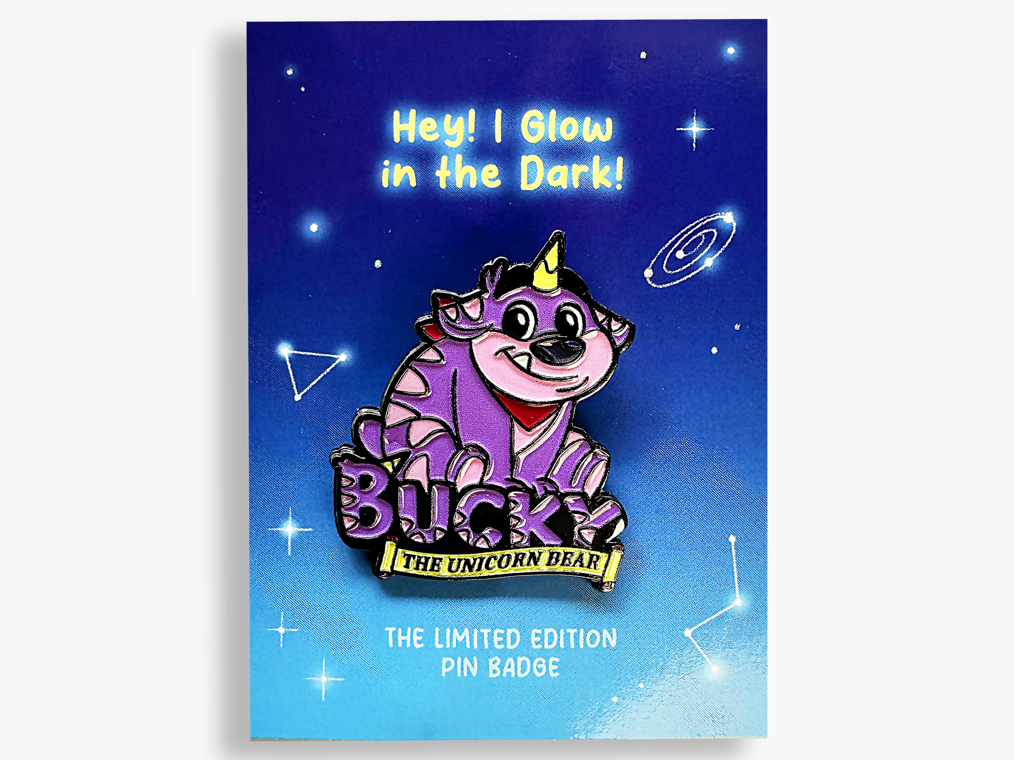 Bucky The Unicorn Bear - Glow in the dark badge
